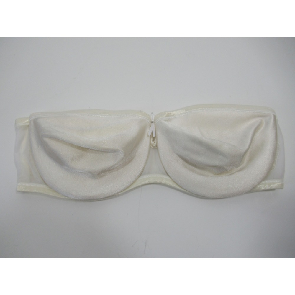 Curvation Stay Up Shiny Satin Strapless Bra 36C Ivory Unlined Y2K 5304150